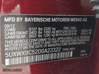 2013 BMW X3 xDrive28i with VIN 5UXWX9C52D0A23322, listed as a IAAI auction lot 42007867 with 96,275 mi miles. Bid and sale history available at carsss.com. Image 9.