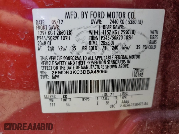 2013 Ford Edge Limited with VIN 2FMDK3KC3DBA45065, listed as a Copart auction lot 53884065 with 221,687 mi miles and Clean Title. Bid and sale history available at carsss.com. Image 14.