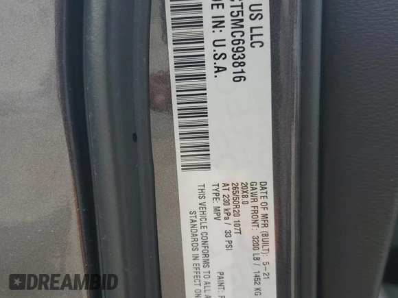 2021 Dodge Durango R/T with VIN 1C4SDHCT5MC693816, listed as a Copart auction lot 47185905 with 78,064 mi miles and Salvage Title. Bid and sale history available at DreamBid. Image 13.