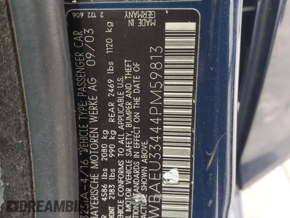 2004 BMW 3 Series 325xi with VIN WBAEU33444PM59813, listed as a Copart auction lot 53677725 with 169,780 mi miles and Salvage Title. Bid and sale history available at carsss.com. Image 15.
