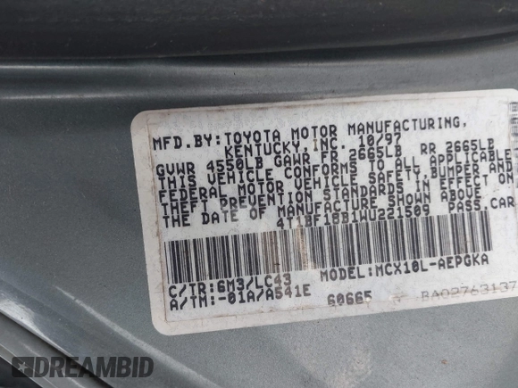 1998 Toyota Avalon XL with VIN 4T1BF18B1WU221509, listed as a IAAI auction lot 41416174 with 260,425 mi miles and . Bid and sale history available at DreamBid. Image 9.