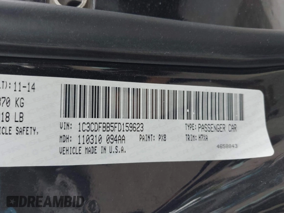2015 Dodge Dart SXT with VIN 1C3CDFBB5FD159623, listed as a IAAI auction lot 42648310 with Not provided miles and . Bid and sale history available at DreamBid. Image 9.