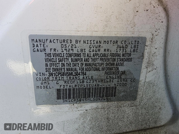 2021 Nissan Kicks S with VIN 3N1CP5BV5ML504764, listed as a Copart auction lot 52319195 with 145,404 mi miles and Clean Title. Bid and sale history available at carsss.com. Image 13.