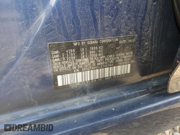 2018 Subaru Impreza with VIN 4S3GTAA60J3708344, listed as a Copart auction lot 54545945 with 164,346 mi miles and Salvage Title. Bid and sale history available at DreamBid. Image 13.