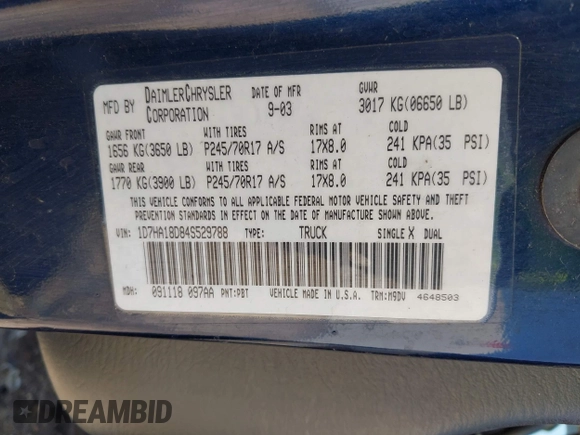 2004 Dodge 1500 SLT with VIN 1D7HA18D84S529788, listed as a IAAI auction lot 42006080 with 153,312 mi miles. Bid and sale history available at carsss.com. Image 9.