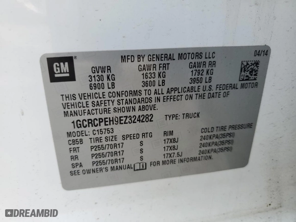 2014 Chevrolet Silverado 1500 Work Truck with VIN 1GCRCPEH9EZ324282, listed as a Copart auction lot 52715325 with 127,180 mi miles and Clean Title. Bid and sale history available at carsss.com. Image 12.