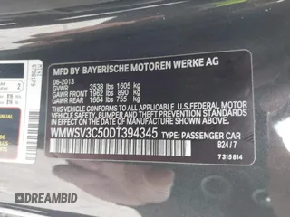 2013 MINI Hardtop S with VIN WMWSV3C50DT394345, listed as a IAAI auction lot 41738216 with 58,241 mi miles and . Bid and sale history available at DreamBid. Image 9.
