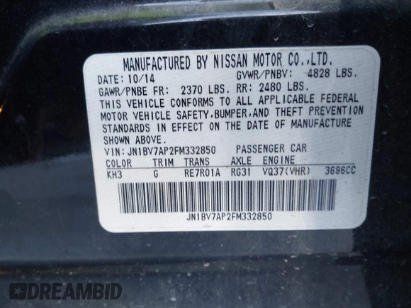 2015 Infiniti Q50 with VIN JN1BV7AP2FM332850, listed as a IAAI auction lot 41345734 with 197,874 mi miles. Bid and sale history available at carsss.com. Image 9.