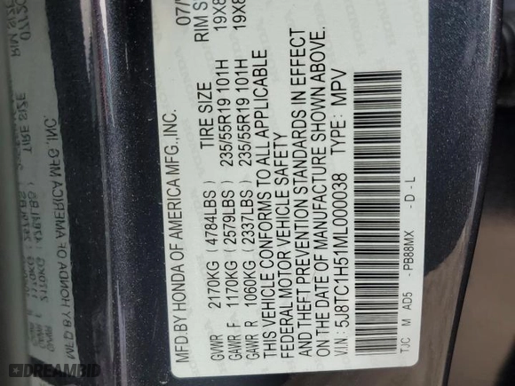 2021 Acura RDX w/Technology Package with VIN 5J8TC1H51ML000038, listed as a Copart auction lot 45799635 with 20,421 mi miles and Salvage Title. Bid and sale history available at carsss.com. Image 12.