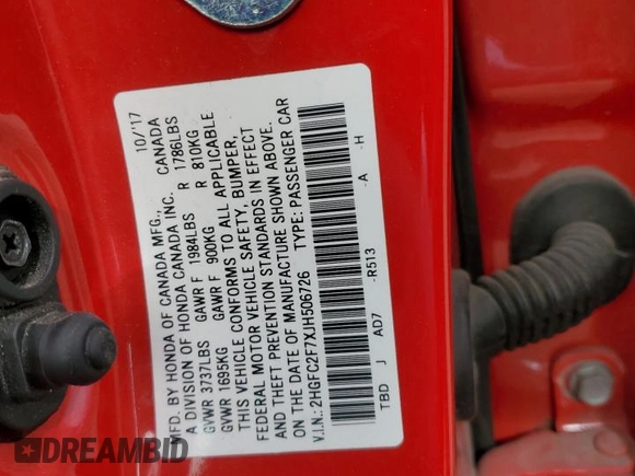 2018 Honda Civic EX with VIN 2HGFC2F7XJH506726, listed as a Copart auction lot 47131355 with 138,263 mi miles and Salvage Title. Bid and sale history available at DreamBid. Image 12.