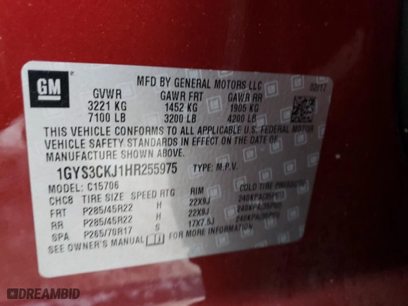 2017 Cadillac Escalade Premium Luxury with VIN 1GYS3CKJ1HR255975, listed as a Copart auction lot 44949315 with 42,123 mi miles and Salvage Title. Bid and sale history available at carsss.com. Image 15.