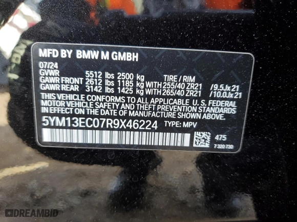 2024 BMW X3 M with VIN 5YM13EC07R9X46224, listed as a Copart auction lot 84289464 with 1271 miles and Salvage Title. Bid and sale history available at carsss.com. Image 14.