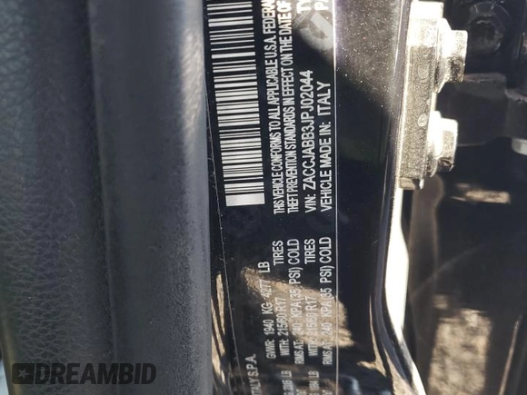 2018 Jeep Renegade Altitude with VIN ZACCJABB3JPJ02044, listed as a Copart auction lot 82567534 with 87,779 mi miles and Salvage title. Bid and sale history available at DreamBid. Image 13.