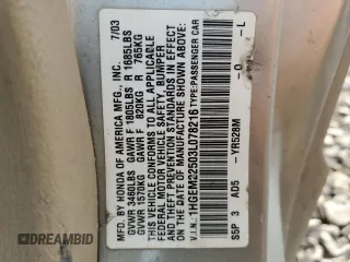 2003 Honda Civic LX with VIN 1HGEM22503L078216, listed as a Copart auction lot 46480235 with 187,015 mi miles and Salvage Title. Bid and sale history available at DreamBid. Image 12.