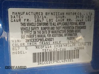 2014 Nissan Note SV with VIN 3N1CE2CP9EL424521, listed as a IAAI auction lot 42053853 with 166,740 mi miles and . Bid and sale history available at DreamBid. Image 9.