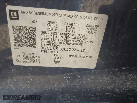 2018 Chevrolet Silverado 1500 LTZ with VIN 3GCUKSEC0JG273012, listed as a IAAI auction lot 41519902 with 90,531 mi miles. Bid and sale history available at carsss.com. Image 9.