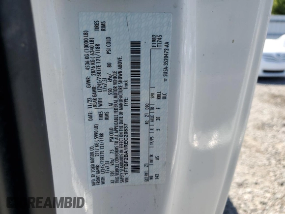 2024 Ford F-250 XL с VIN 1FTBF2BA1REC20837, выставлен на аукционе Copart как лот 53203825 с пробегом Не указан миль и Списание • Salvage title. История ставок и продаж доступна на DreamBid. Изображение 12.