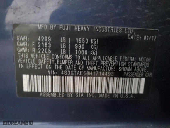 2017 Subaru Impreza Sport with VIN 4S3GTAK68H1714493, listed as a Copart auction lot 80633344 with 124,576 mi miles and Salvage Title. Bid and sale history available at carsss.com. Image 12.
