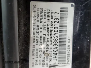 2000 Acura RL w/Navigation System z VIN JH4KA9662YC012617, wystawiony jako Copart lot #85901934 z przebiegiem Nie podano mil oraz Szkoda całkowita • Salvage title. Historia ofert i sprzedaży dostępna na DreamBid. Obrazek 12.