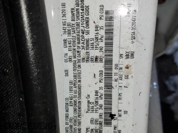 2016 Ford Fiesta SE with VIN 3FADP4EJ1GM148080, listed as a Copart auction lot 82866204 with 126,402 mi miles and Salvage Title. Bid and sale history available at DreamBid. Image 14.