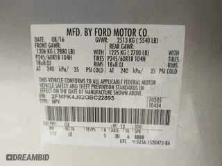 2016 Ford Edge SEL with VIN 2FMPK4J92GBC22895, listed as a IAAI auction lot 40855729 with 85,422 mi miles. Bid and sale history available at carsss.com. Image 9.