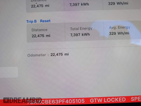 2023 Tesla Model X Plaid with VIN 7SAXCBE63PF405105, listed as a IAAI auction lot 41876918 with 22,475 mi miles and . Bid and sale history available at DreamBid. Image 7.