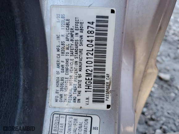 2002 Honda Civic EX with VIN 1HGEM21012L041874, listed as a Copart auction lot 81372364 with 211,869 mi miles and Salvage Title. Bid and sale history available at carsss.com. Image 12.