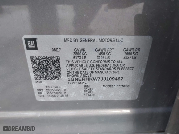 2018 Chevrolet Traverse LT Leather with VIN 1GNERHKW7JJ109487, listed as a IAAI auction lot 41583909 with 138,836 mi miles. Bid and sale history available at carsss.com. Image 9.