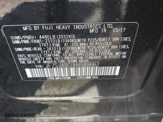 2017 Subaru Forester with VIN JF2SJABC0HH588662, listed as a IAAI auction lot 41931001 with 54,930 mi miles. Bid and sale history available at carsss.com. Image 9.