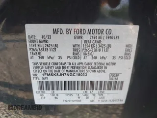2022 Ford Explorer Timberline with VIN 1FMSK8JH7NGC18033, listed as a IAAI auction lot 42061200 with 36,407 mi miles. Bid and sale history available at carsss.com. Image 9.