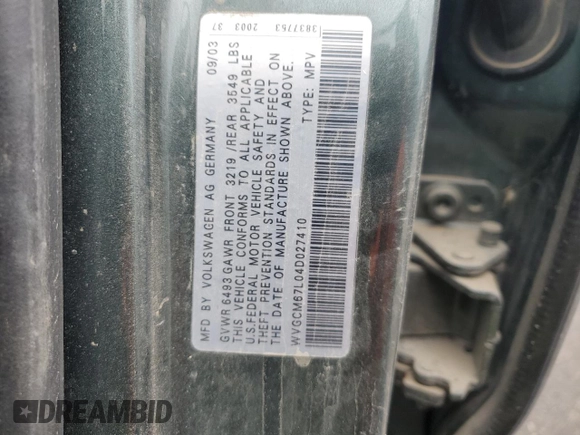 2004 Volkswagen Touareg with VIN WVGCM67L04D027410, listed as a Copart auction lot 79044964 with 100,509 mi miles and Salvage title. Bid and sale history available at DreamBid. Image 15.