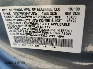 2010 Honda Odyssey EX-L with VIN 5FNRL3H63AB021520, listed as a Copart auction lot 53934195 with 190,370 mi miles and Clean Title. Bid and sale history available at carsss.com. Image 14.