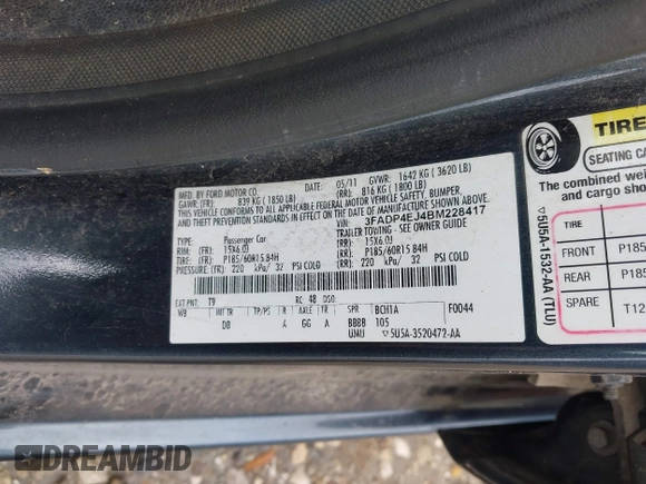 2011 Ford Fiesta SE with VIN 3FADP4EJ4BM228417, listed as a IAAI auction lot 42061494 with 86,873 mi miles. Bid and sale history available at carsss.com. Image 9.