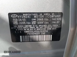 2016 Hyundai Elantra with VIN KMHD35LH5GU263056, listed as a IAAI auction lot 42322807 with 109,859 mi miles and . Bid and sale history available at DreamBid. Image 9.