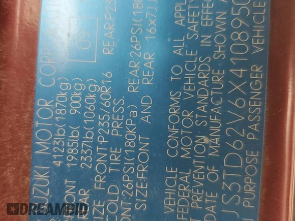 1999 Suzuki Grand Vitara JLX z VIN JS3TD62V6X4108950, wystawiony jako Copart lot #46468705 z przebiegiem 215 541 mil mil oraz Szkoda całkowita • Salvage title. Historia ofert i sprzedaży dostępna na DreamBid. Obrazek 13.
