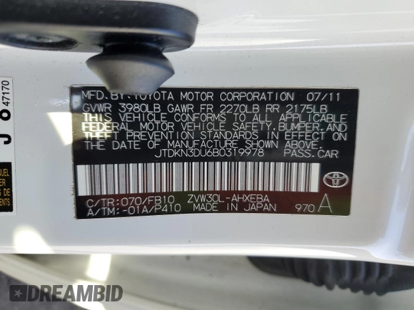 2011 Toyota Prius I with VIN JTDKN3DU6B0319978, listed as a Copart auction lot 50642125 with 224,635 mi miles and Clean Title. Bid and sale history available at carsss.com. Image 12.