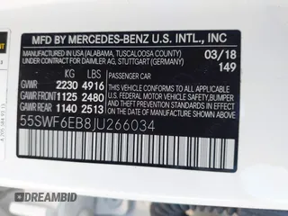 2018 Mercedes-Benz C 43 AMG with VIN 55SWF6EB8JU266034, listed as a IAAI auction lot 42403048 with 63,023 mi miles and . Bid and sale history available at DreamBid. Image 9.