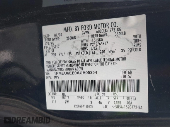 2010 Ford Explorer Eddie Bauer z VIN 1FMEU6EE0AUA05254, wystawiony jako IAAI lot #42251008 z przebiegiem 110 959 mil mil oraz . Historia ofert i sprzedaży dostępna na DreamBid. Obrazek 9.