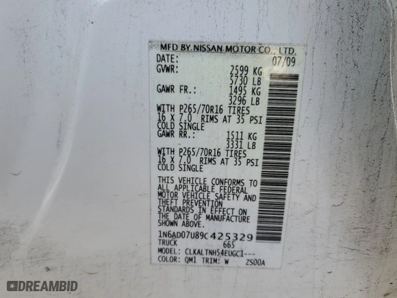 2009 Nissan Frontier SE with VIN 1N6AD07U89C425329, listed as a Copart auction lot 47890565 with 345,112 mi miles and Clean Title. Bid and sale history available at carsss.com. Image 12.