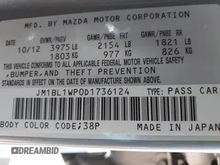 2013 Mazda 3 i Grand Touring z VIN JM1BL1WP0D1736124, wystawiony jako IAAI lot #42271018 z przebiegiem 124 478 mil mil oraz . Historia ofert i sprzedaży dostępna na DreamBid. Obrazek 9.