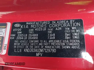 2021 Kia Soul GT-Line with VIN KNDJ63AU3M7129790, listed as a IAAI auction lot 41583031 with 56,100 mi miles and . Bid and sale history available at DreamBid. Image 9.