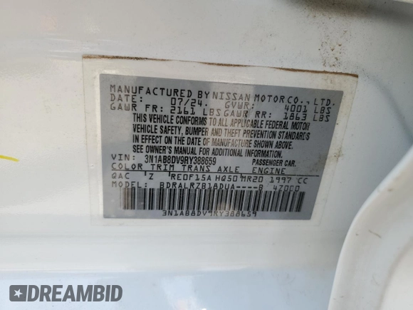 2024 Nissan Sentra SR z VIN 3N1AB8DV9RY388659, wystawiony jako Copart lot #56790005 z przebiegiem 5 354 mil mil oraz Szkoda całkowita • Salvage title. Historia ofert i sprzedaży dostępna na DreamBid. Obrazek 12.