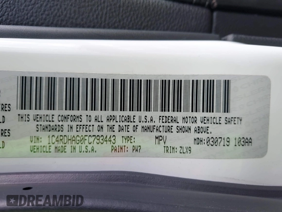 2015 Dodge Durango SXT with VIN 1C4RDHAG0FC793443, listed as a IAAI auction lot 41376184 with 113,123 mi miles and . Bid and sale history available at DreamBid. Image 9.