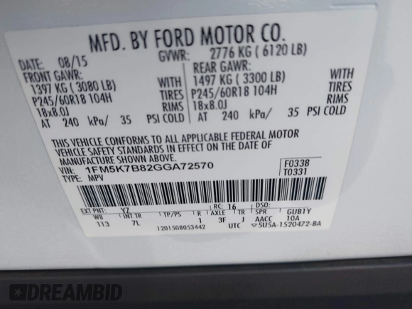2016 Ford Explorer с VIN 1FM5K7B82GGA72570, выставлен на аукционе IAAI как лот 42317161 с пробегом 133 112 миль миль и . История ставок и продаж доступна на DreamBid. Изображение 9.