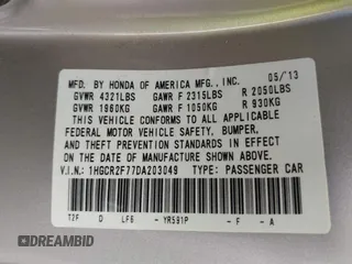 2013 Honda Accord EX with VIN 1HGCR2F77DA203049, listed as a IAAI auction lot 41905433 with 61,847 mi miles and . Bid and sale history available at DreamBid. Image 9.