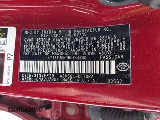 2017 Toyota Camry XLE z VIN 4T1BF1FK1HU644600, wystawiony jako IAAI lot #42301348 z przebiegiem 74 937 mil mil oraz . Historia ofert i sprzedaży dostępna na DreamBid. Obrazek 9.
