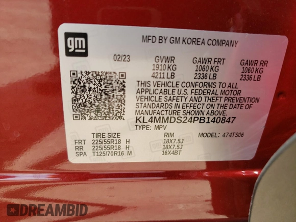 2023 Buick Encore GX Select with VIN KL4MMDS24PB140847, listed as a Copart auction lot 57037035 with 16,759 mi miles and Salvage title. Bid and sale history available at DreamBid. Image 13.