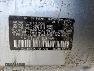 2022 Subaru WRX Premium with VIN JF1VBAF61N9026939, listed as a Copart auction lot 63619625 with 20,858 mi miles and Salvage title. Bid and sale history available at DreamBid. Image 13.
