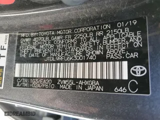 2019 Toyota Prius LE with VIN JTDL9RFU6K3001740, listed as a Copart auction lot 47926063 with 86,075 mi miles. Bid and sale history available at carsss.com. Image 12.