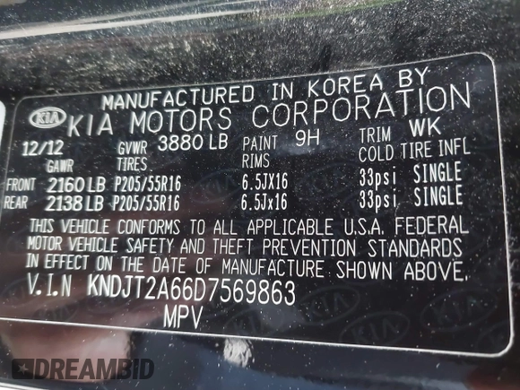 2013 Kia Soul + z VIN KNDJT2A66D7569863, wystawiony jako IAAI lot #42107481 z przebiegiem 101 780 mil mil oraz . Historia ofert i sprzedaży dostępna na DreamBid. Obrazek 9.